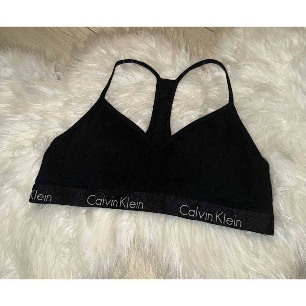 Calvin Klein QP1668O Womens Motive Cotton Lightly Lined Bralette Bra L Large